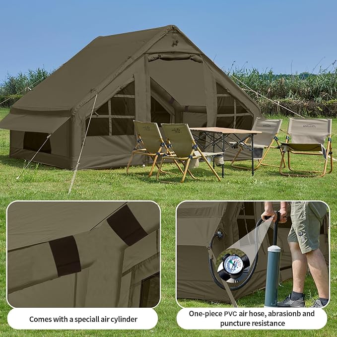 Inflatable Tents for Camping with Stove Jack, 2/4/6/8 Person Easy Setup Blow Up Tents for 4 Seasons Waterproof Inflatable Camping Tent with Awning, Air House Glamping Tents for Camping Adult