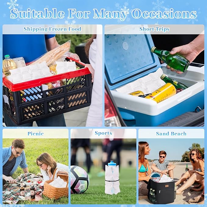 20 Packs Ice Pack Sheets for Coolers, Reusable Dry Ice Pack for Lunch Bag, Flexible Freezer Packs Cold Sheets Cube Ice Blankets Packs for Camping Beach Beverages Cold Food Fresh