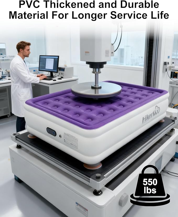 Full Air Mattress with Built in Pump, Inflatable Mattress for Home, Blow up Air Bed 3 Min Quick Inflation and Deflation, Thin Velvet Top, 18'' Full Size Purple