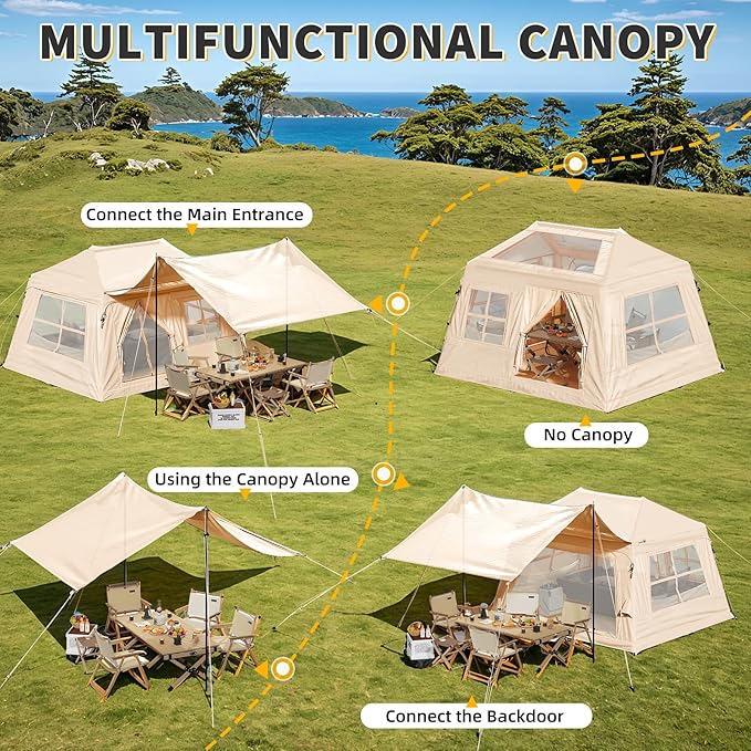 YOLENY 2/4/6 Person Inflatable Tents for Camping, Quick Setup in 2 Minutes with Hand Pump, Oxford Blow Up Tent with Skylight & Canopy, Spacious Cabin Tent for Family Camping & Hiking