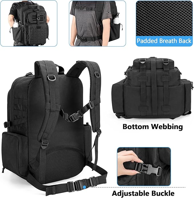 Damero Medical Tactical Backpack, Medical Supplies Bag First Aid Rucksack with Top Y-Strap for Hiking, Trekking Hunting Camping, Black (Bag Only)