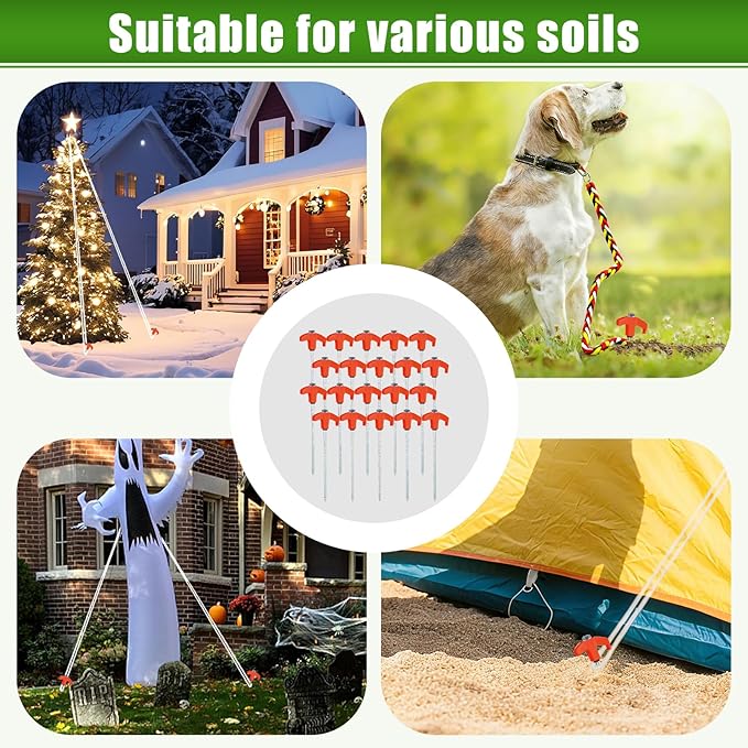 12 Pack Screw in Tent Stakes Heavy Duty,8 ’’ Ground Anchors Screw in,Metal Stakes with Hex Head Driver and Sturdy Storage Box. (12, Orange)