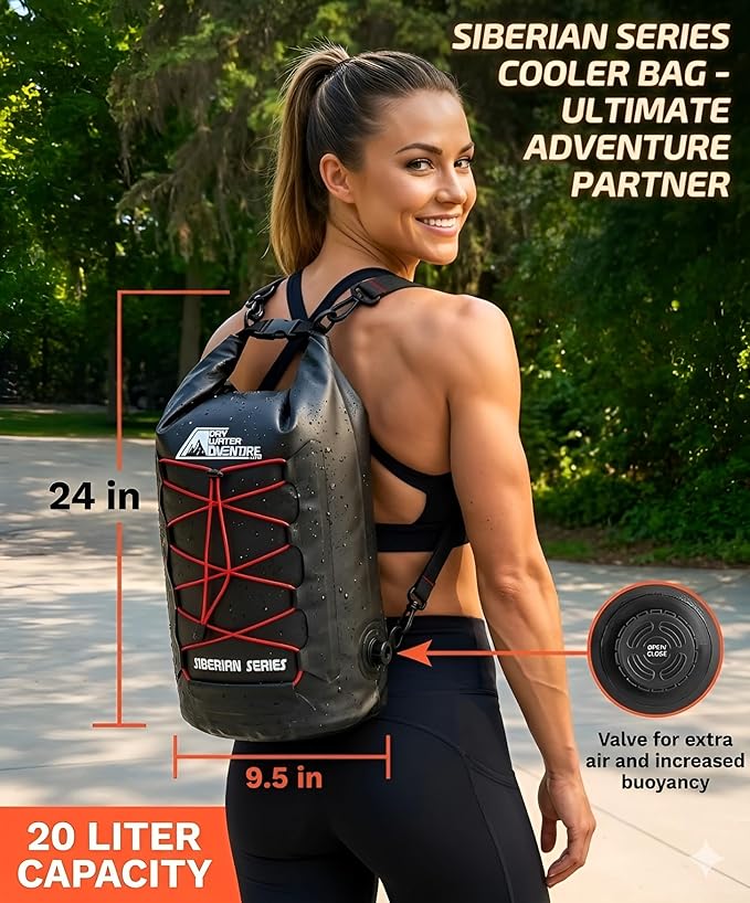 Marine Grade Waterproof Backpack Insulated Cooler Bag - Camping, Diving, Kayaking, Boating, Beach, Travel, Picnic, Food and Beverage, Siberian Series (20 Liter/5.3 Gallon)