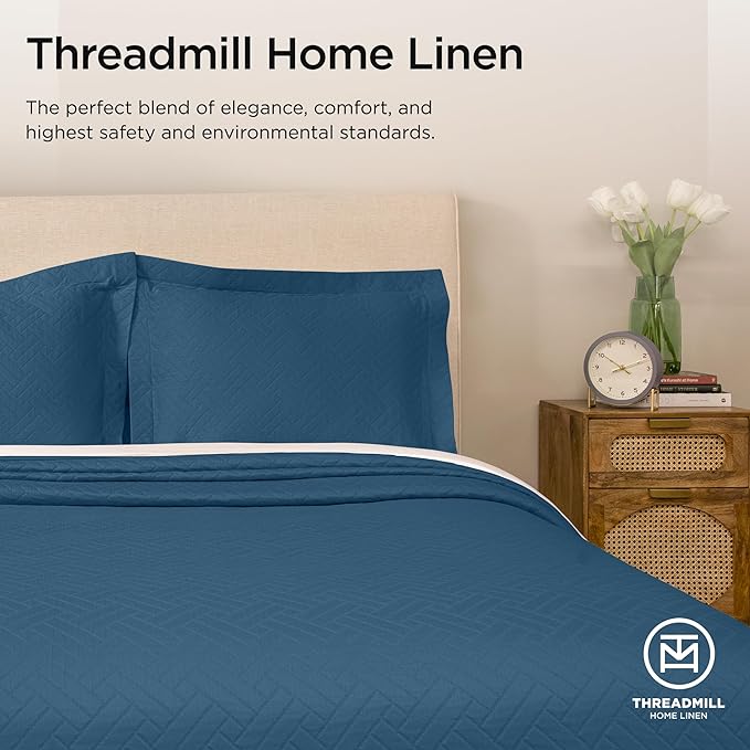 Threadmill Luxury Cotton Blankets for Twin Size Bed | All-Season 100% Cotton Twin Blanket for Bed | Criss Cross Jacquard Lightweight, Soft & Cozy Coverlet, 350GSM, 68x90 inches | Folkstone Blue