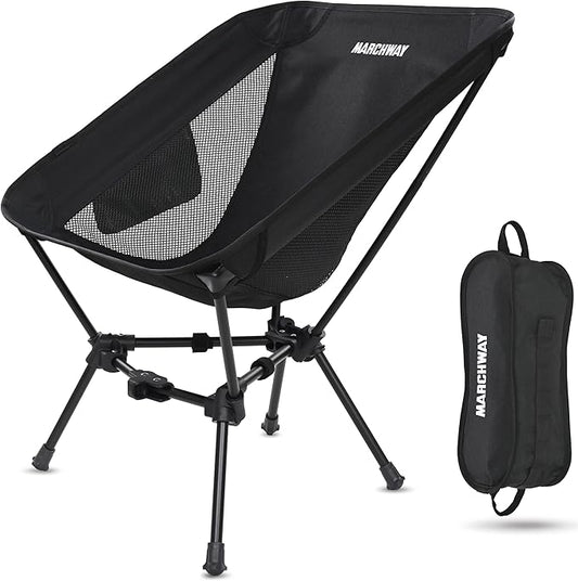 MARCHWAY Lightweight Folding Camping Chair, Portable Foldable Compact for Outdoor Camp, Travel, Beach, Picnic, Festival, Hiking, Backpacking, Supports 330Lbs (Black)