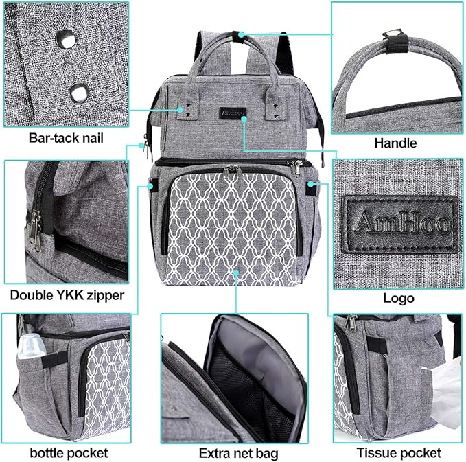 AmHoo Insulated Lunch Box Cooler Backpack Waterproof Leak-Proof Lunch Bag Tote for Men Women Hiking Beach Picnic Trip with Strongest YKK Zipper Gray