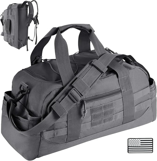 35L Large Duffle Bag, 3-in-1 Tactical Backpack MOLLE Pack for Sports/Gym/Outdoor, Grey