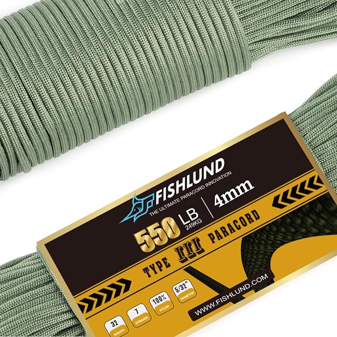 Paracord 550 lb, 7 Strand Paracord Rope 50ft 4mm, Nylon Parachute Cord for Camping, Olive Green