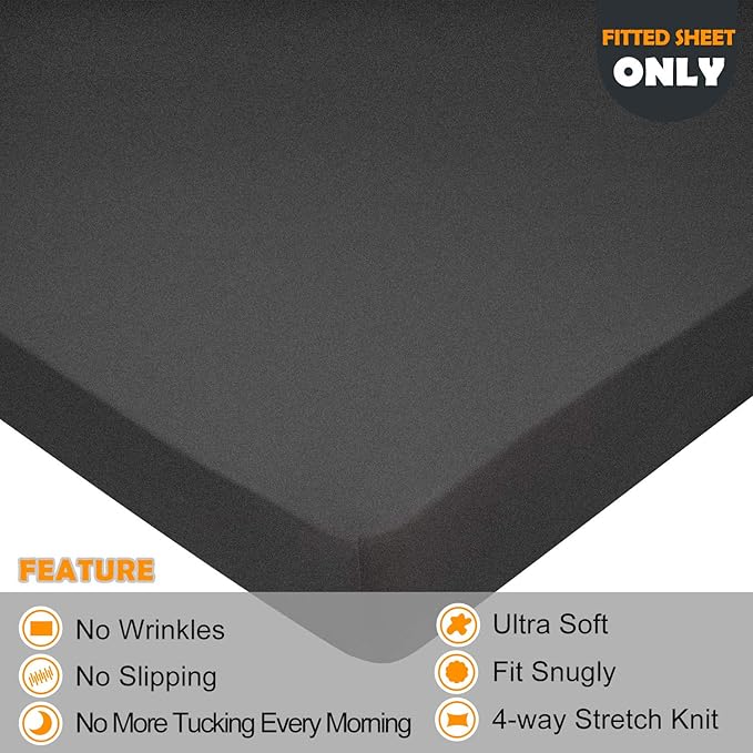 King Size Fitted Sheet Only - 4-Way Stretch Knit, Snug Fit, Wrinkle Free & Stay in Place, No More Slipping Off for Mattress, Soft & Comfortable - Hemp Gray, King