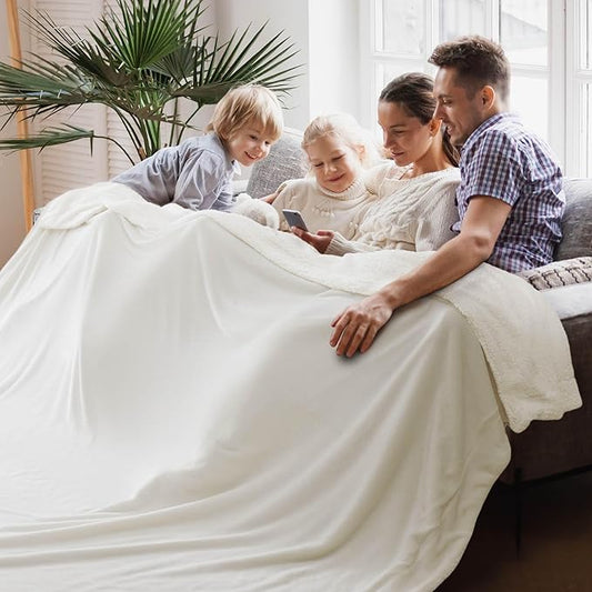 Bedsure GentleSoft Sherpa Fleece Oversized Cal King Blankets for Bed - Thick and Warm, Soft Fuzzy Plush Large Blanket for Winter, White, 112x98 Inches