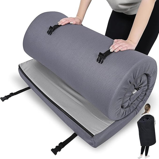 4" x 30" x 75" High Density Roll-Up Camping Mattress with Water Resistant Zipper Cover, Foldable and Portable for Camping, RV Bunk, Tent, Guest Bed, Outdoor and Dorm