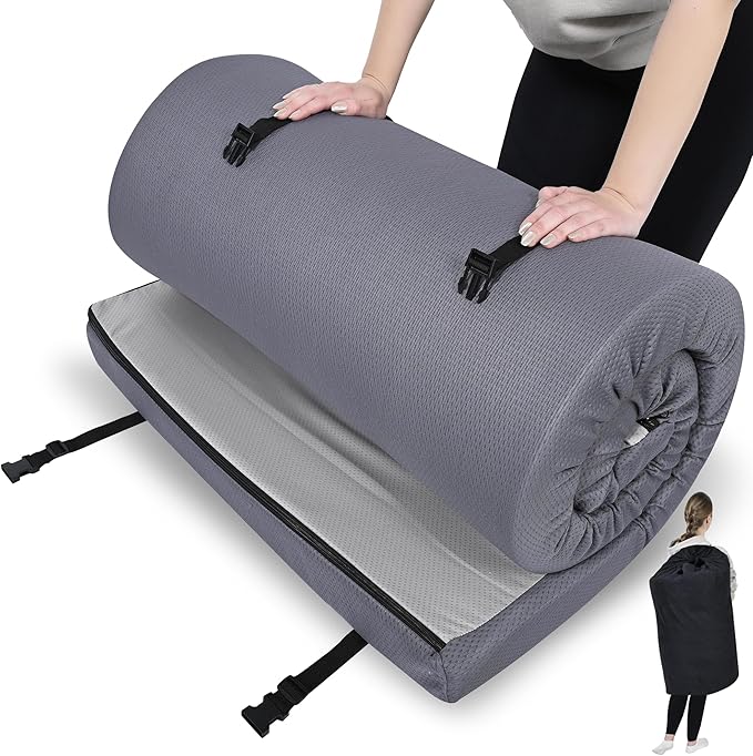 3" x 38" x 75" Memory Foam Roll-Up Camping Mattress with Water Resistant Zipper Cover, Foldable and Portable for Camping, RV Bunk, Tent, Guest Bed, Outdoor and Dorm