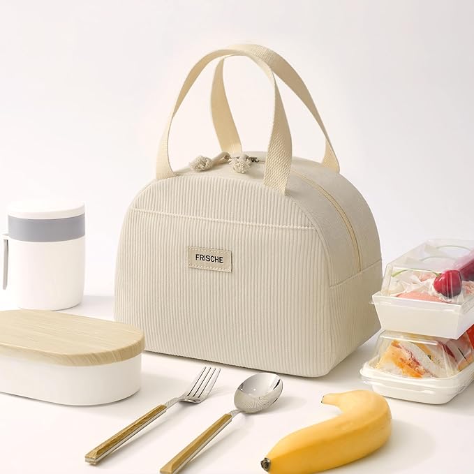Lunch Bag for Women Men Cute Corduroy Lunch Tote Bags Reusable Insulated Lunch Box Large Capacity Reusable Insulated Cooler for Work/Picnic/Travel