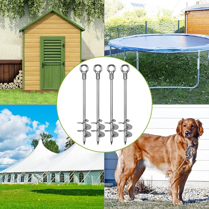 30'' Ground Anchors Screw in Heavy Duty 12mm Solid Steel, 3" Spiral Blade with Smooth Edges, Fully Welded Design for Mobile Home, Shed, Trampoline, Swing Set, Carport, Earth, Tent, 4Pack