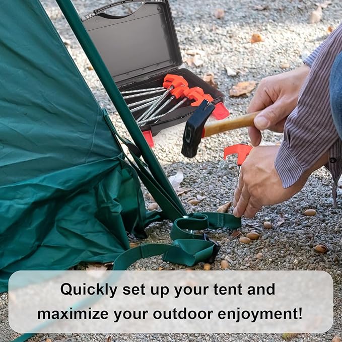 4 Pcs Tent Stakes Heavy Duty, 8 inch Ground Anchors Screw in, Screw in Tent Stakes, Camping Stakes with Storage Box, Threaded Tent Spikes with Hex Head Driver and Stake Puller, Ground Stakes