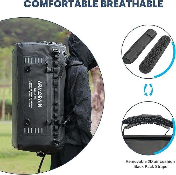 90L-110L large Capacity Airtight Waterproof Travel Dry Bag,Equipped with Durable Inflatable Shoulder Straps and Handles Suitable for Diving Equipment Motorcycles Rowing Kayaking Camping