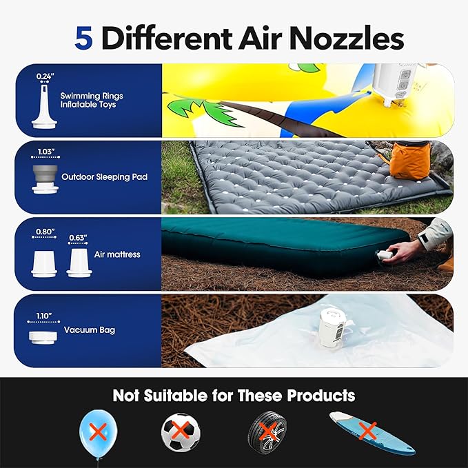 4.2kPa Portable Air Pump with Camping Light – GP4 Rechargeable Air Pump Ultra-Light for Pool Floats, Camping Pads, Inflatable Cushions, Swimming Rings, Sleeping Mats and More (White)