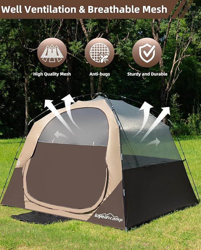 Tents for Camping 4 Person Tent Waterproof Easy Setup Dome Family Tent with Rainfly Large Tents for Outdoor Camping&Hiking,Polyurethane Material, Khaki