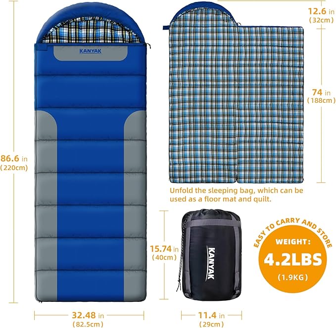 Cotton Flannel Liner Sleeping Bag for Adults Teens Kids, Cold Weather &Warm, 3 Seasons, Lightweight Compact Camping Essentials Equipment, Hiking, Outdoor, Travel