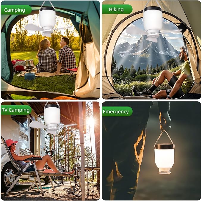 HOYECHI Camping Accessories Fan with Light - Portable Rechargeable Tent Fan with 8000mAh Battery, Remote Control & Hanging Hook - Cool Camping Gear for Tents, Outdoor, RV & Car Essentials
