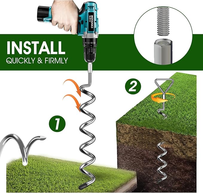 Earth Anchors Trampoline Heavy Duty Stakes Kit - Spiral Screw In Ground Anchors with Straps for Swing Set