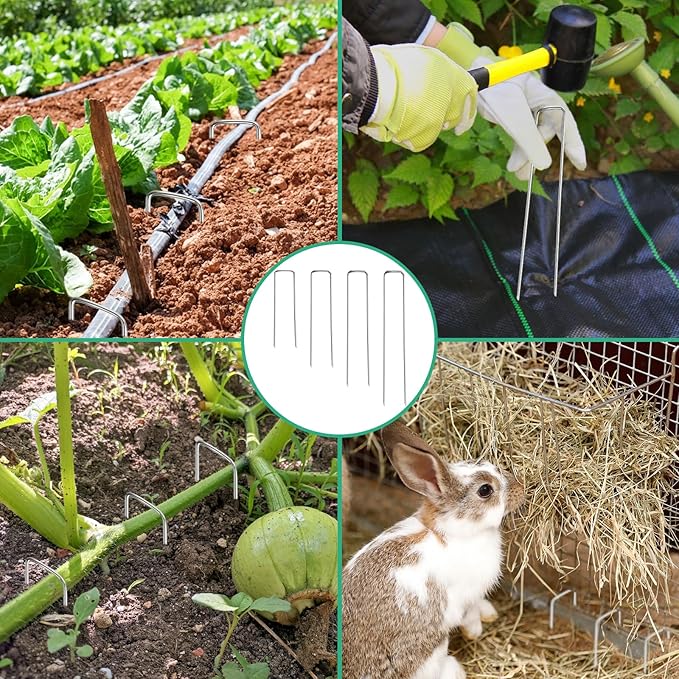 Landscape Staples, 100 Pack 4/6/8/10 Inch 11 Gauge Galvanized Garden Staples, Landscape Stakes for Gardening, Garden Yard Lawn Ground Stakes for Securing Weed Barrier Fabric, Irrigation Tubing, Fence