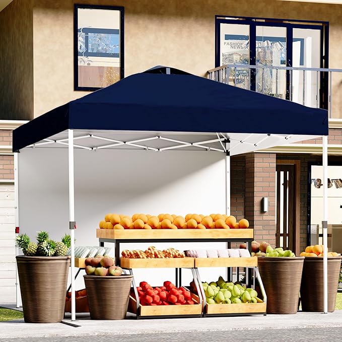 Shades 10x10 Pop Up Canopy with 3 Sidewalls & 4 Sandbags,Heavy Duty Beach Tent with Portable Bag,Sun Shelter for Parties,Events,Outdoor Gazebo with 420D Coated Waterproof Navy Blue Fabric