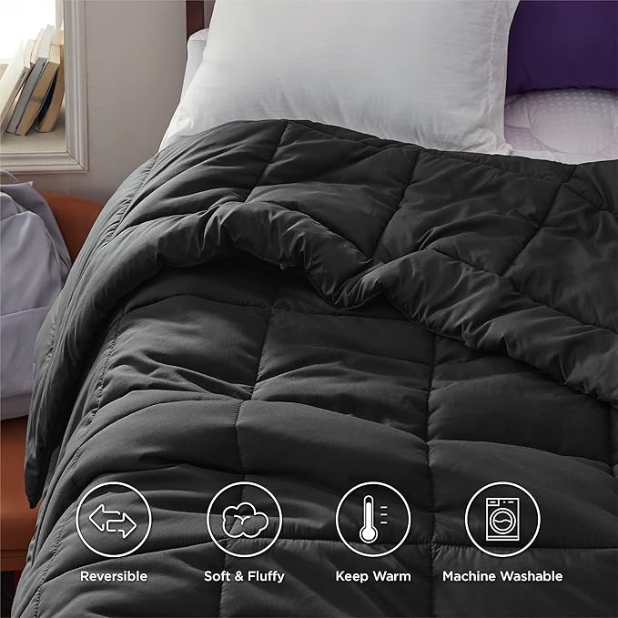 Bedsure Comforter Duvet Insert - Quilted Comforters Twin Size, All Season Duvet, GentleSoft Down Alternative Bedding, with 8 Tabs, Gifts for Women/Men, Black, Twin 88 x 68 Inches