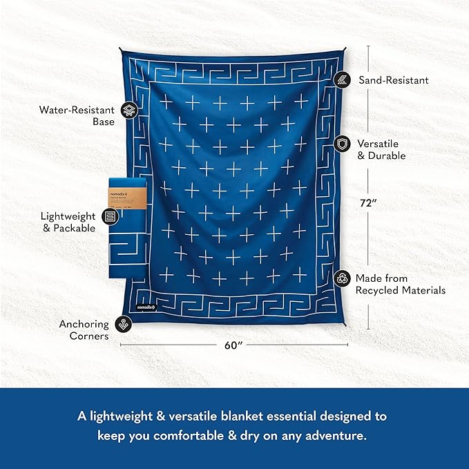 Nomadix Festival Blanket - Perfect for Picnics, Camping, & Lawn Seating - Plush Top & Water Resistant Base - Made with Post Consumer Recycled Materials - Barton Blue - 60x72