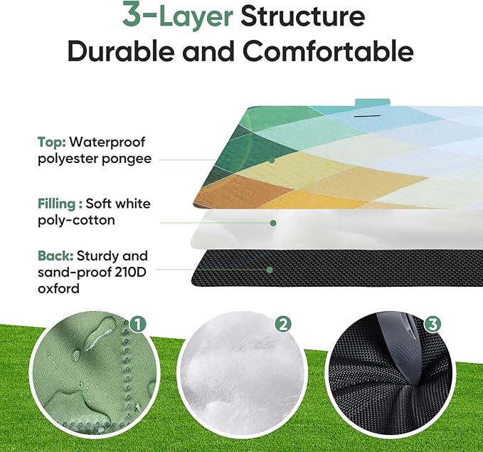 Picnic Blanket Waterproof Extra Large 79"x79" 210D Oxford Outdoor Blanket for Grass Portable Sand Proof Beach Blanket for 6-8 Adults (Nature Palette)