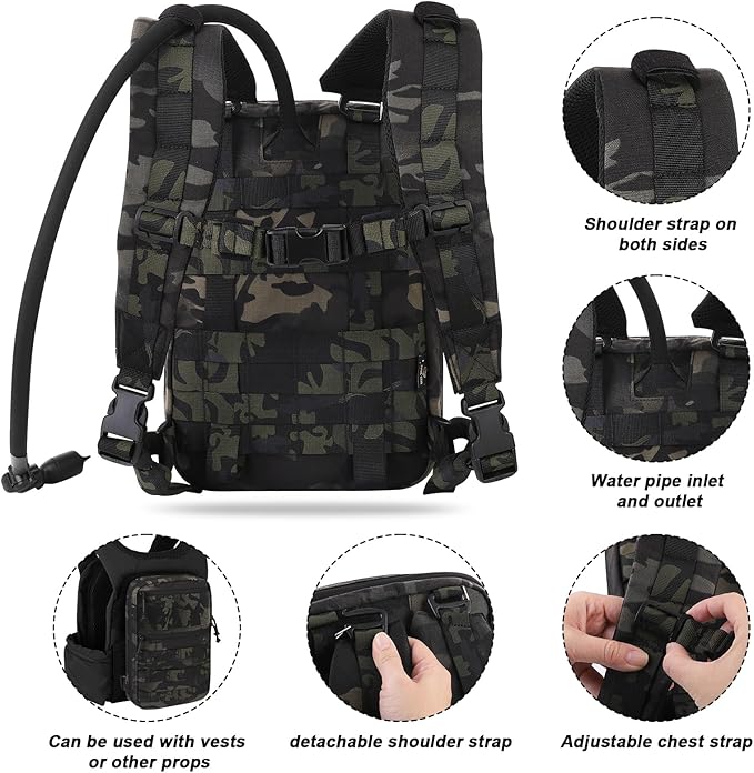 PETAC GEAR Tactical Molle Hydration Pack for 1.5L - Lightweight Water Reservoir Bag for Molle Vest Backpack, for Hiking, Hunting