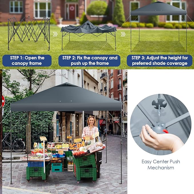 Tangkula 10x10 Ft Pop Up Canopy, Easy Set-up Instant Tent with Center Lock, Carry Bag, Rotatable Feet, 8 Stakes, 4 Ropes, Outdoor Canopy Tent for Beach, Camp, Patio, Market (Blue)