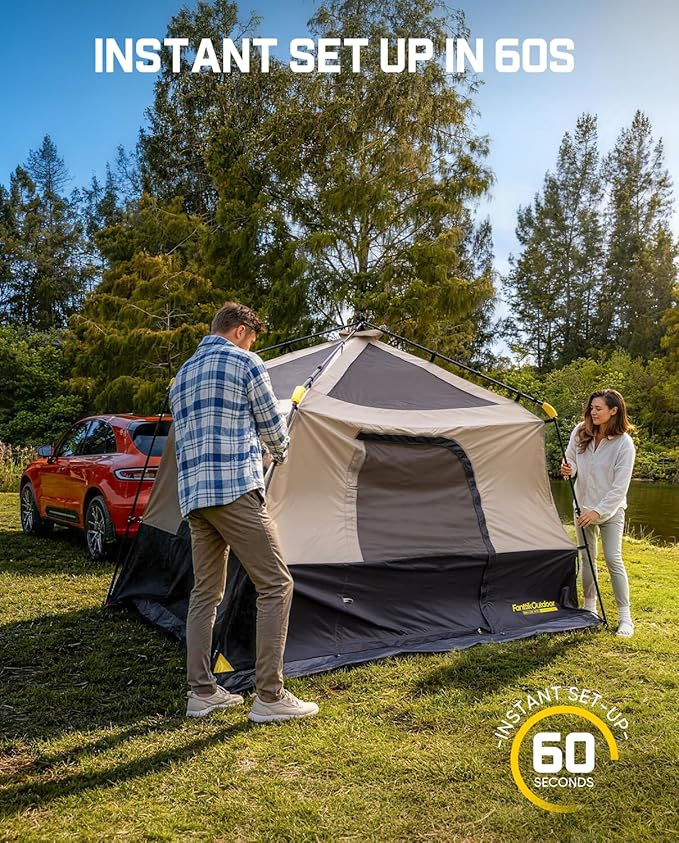 FanttikOutdoor Beta C6 Apex SUV Tent 6 Person Instant Cabin Car Tent Setup in 60 Seconds with Rainfly & Windproof Portable with Carry Bag for Family Camping, Upgraded Ventilation, Khaki