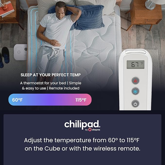Chilipad Cube Bed Cooling System - Cooling & Heating Mattress Topper, Custom Bed Temperature, Cool Sleep Enhancement, Temp Range of 60-115°F, ME Half Cal King Bedsize (36" W x 84" L), Model CP508