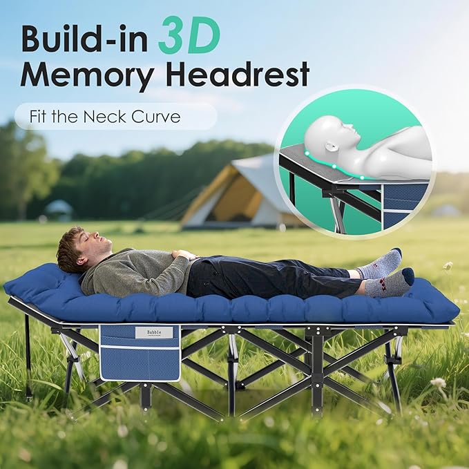 Suteck Camping Cot, 32In XXL Folding Camping Cot Heavy Duty Sleeping Bed for Adults 1200D Double Layer Oxford Cots for Camping W/Pilllow Mat Carry Bag for Home Office Travel 900lbs