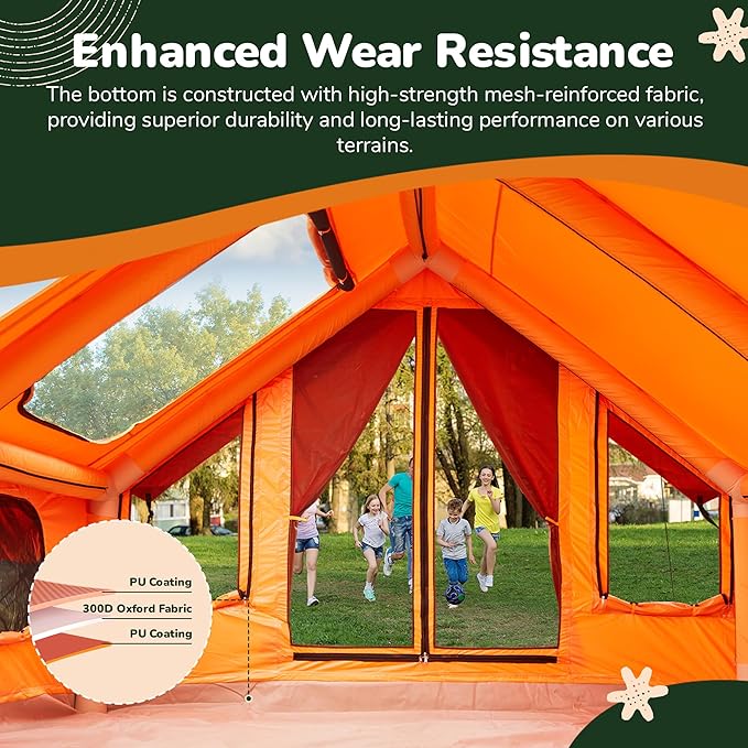 EROMMY 4/6/8/12 Person Inflatable Tent with Skylight, 4 Season Blow Up Tents with Hand Pump for Outdoor Camping & Hiking, Easy Set-up Windproof Sunproof Waterproof