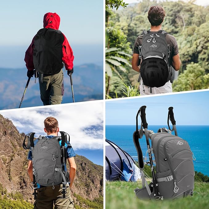IX INOXTO 20L Hydration Backpack, Waterproof Hiking Internal Frame Backpacks with 2L Hydration Water Bladder and Rain Cover for Men, Lightweight Travel Daypack for Cycling,Camping,Ski (grey)