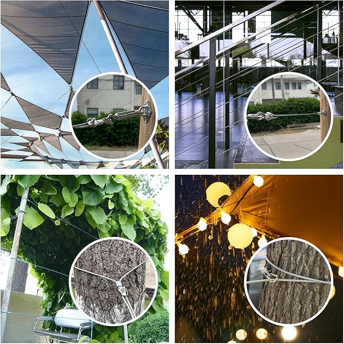 Shade Sail Hardware Kit 6 inch with 131FT 1/8" Wire Rope Kit for Triangle Rectangle Sun Shade Sail Outdoor Installation turnbuckles for Cables Wire for Outdoor,Garden,Kitchen,Craft,243PCS
