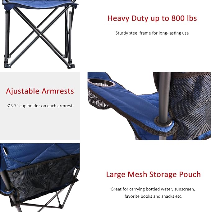 SUNNYFEEL XXL Oversized Camping Chair Heavy Duty 500 LBS for Big Tall People Above 6'4 Padded Portable Folding Sports Lawn Chairs with Armrest Cup Holder & Pocket for Outdoor/Travel/Picnic/Camp