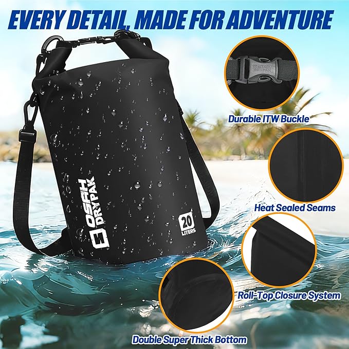 Waterproof Dry Bag, 5L/10L/20L/30L/40L Roll Top Lightweight Storage Backpack with Phone Case for Women & Men, Floating Waterproof Sack for Travel, Swimming, Kayaking, Paddle Board, Camping & Beach