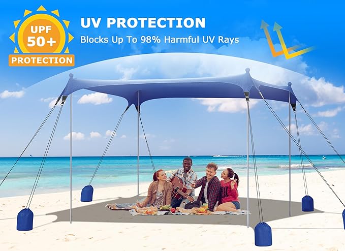 Gorich Beach Tent Sun Shelter with 8 Sandbags, UPF50+ Protection & Windproof Pop Up Beach Canopy Tent Sun Shade for Family, Travel & Camping, Easy Setup Canopy Umbrella