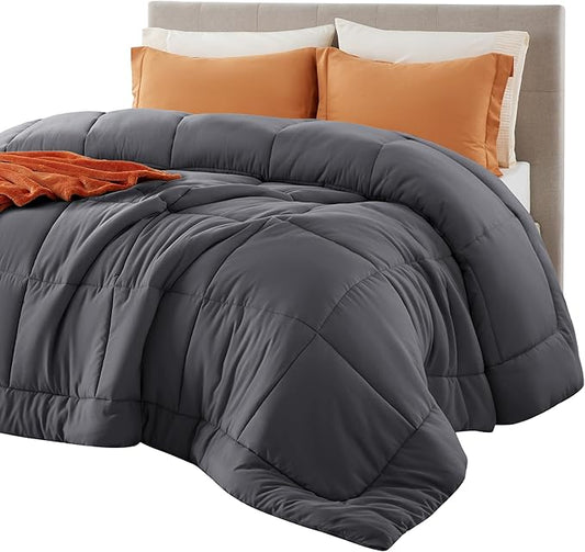 Bedsure Comforter Duvet Insert - Quilted Comforters Oversized King Size, All Season Duvet, GentleSoft Down Alternative Bedding, with 8 Tabs, Gifts for Women/Men, Grey, Oversized King 116 x 98 Inches