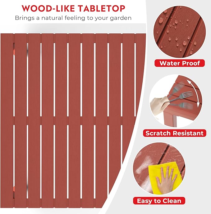 Costaelm Outdoor Dining Table for 4, Square Metal Patio Table, 4-Person Weather Resistant Steel Slat Table for Lawn Garden Backyard, Red