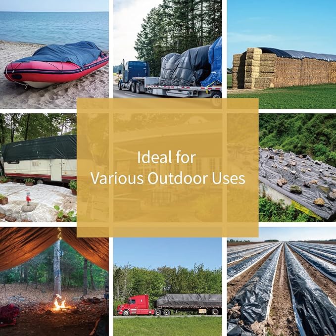 GUARD SHIELD Black Tarp 8x12 Feet Waterproof Tarps Lightweight Camping Tarp Outdoor Multi Purpose Poly Cover 6mil