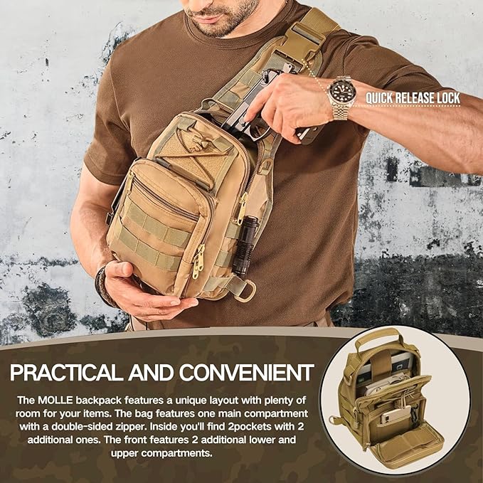 Tactical Shoulder Sling Bag Small Outdoor Chest Pack Backpack for Men Traveling, Trekking, Camping, Sling Backpack