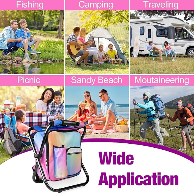 Kikerike Backpack Stool Cooler Chair Heavy Duty 300 LBS Max Load Portable Lightweight Stool Backpack Folding Fishing Cooler Seat for Camping Hunting Fishing - Multicolor