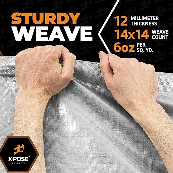 Heavy Duty Silver Poly Tarp 7' X 40' (2-Pack) - Multipurpose Protective Cover - Durable, Waterproof, Weather Proof, Rip and Tear Resistant - Extra Thick 12 Mil Polyethylene - by Xpose Safety