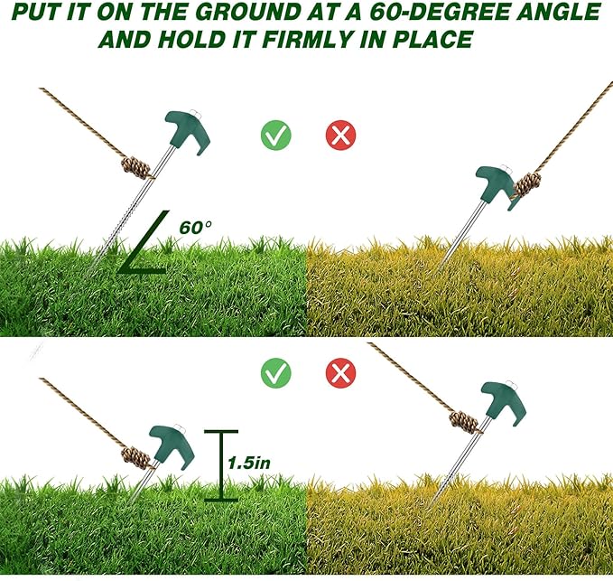 Hicarer 20 Pcs 12 Inch Tent Stakes Screw in Camping Stakes Heavy Duty Metal Spikes Ground Anchor Peg Threaded Tent Spikes with Hex Head Driver for Camping Garden Inflatable (Dark Green)