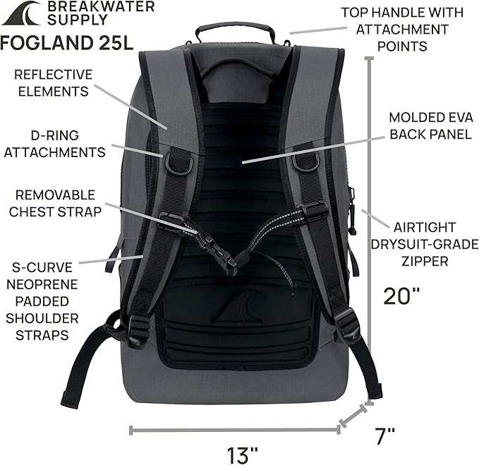 Breakwater Supply™ Fogland Waterproof IP68 Submersible Backpack with Airtight Zippers | Laptop Travel Outdoors | 25L 20L 15L | 100% Waterproof, Submersible, Airtight Zippers, Travel Outdoors