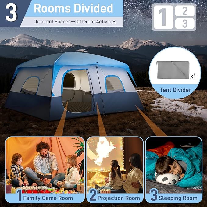 Outvita 8/10 Person Camping Tent, Large 2 Room Family Tent with Weatherproof Instant Cabin Shelter with Rainfly & Carry Bag for Backpacking Hiking Car Traveling…